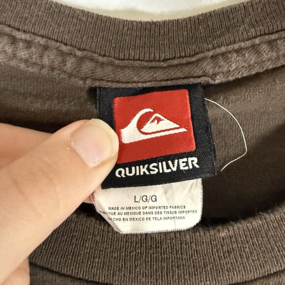 Quicksilver Shirt Men's Large Brown Hawaii Print Short Sleeve Crew Neck Cotton - Picture 4 of 8